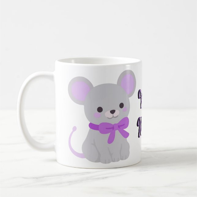 De Café Caneca Cinza Sentada do Rato Fofo Kawaii com Laço  (Esquerda)