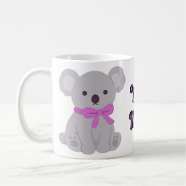 De Café Caneca Cinza Sentada Kawaii Fofa com Laço Roxo