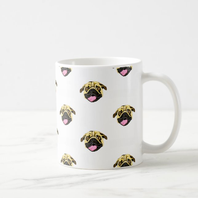 De Café Caneca Clássica 325 ml Estampa Pug Face Branco (Direita)