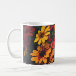 De Café Caneca Clássica Amarela Laranja Margarida Floral B