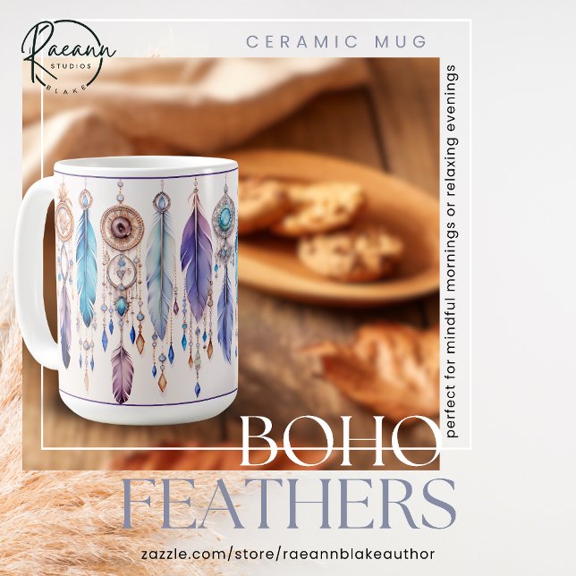De Café Caneca Clássica Boho Feathers (Criador carregado)
