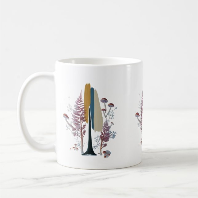 De Café Caneca Clássica Boho Floresta Traço Abstrato (Esquerda)
