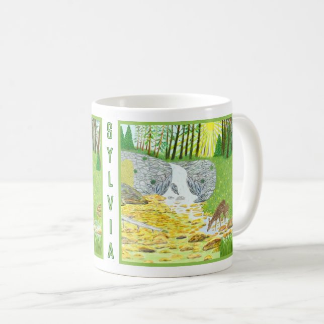 De Café Caneca Clássica com Cena Florestal e Texto (Frente Esquerda)