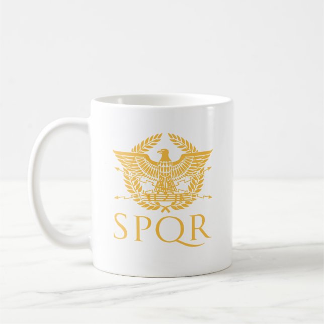 De Café Caneca Clássica com Emblema da Águia Romana SPQR (Esquerda)
