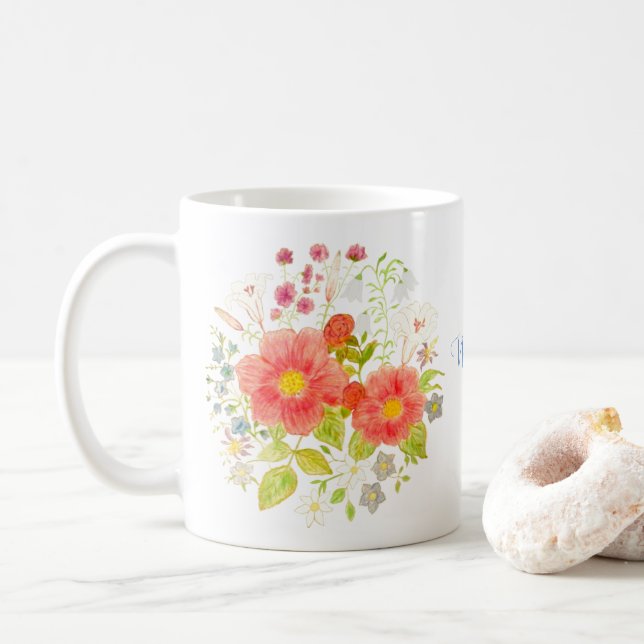 De Café Caneca Clássica Floral Com Texto (Com Donut)