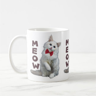 De Café Caneca Clássica Gato Branco Gravata Vermelha Meow