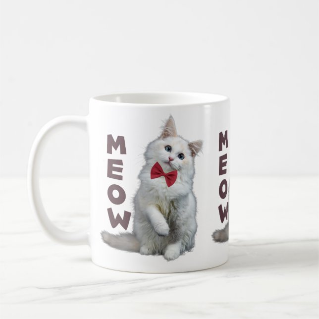 De Café Caneca Clássica Gato Branco Gravata Vermelha Meow (Esquerda)
