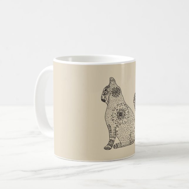 De Café Caneca Clássica Mandala Gato Branco 325 ml (Frente Esquerda)