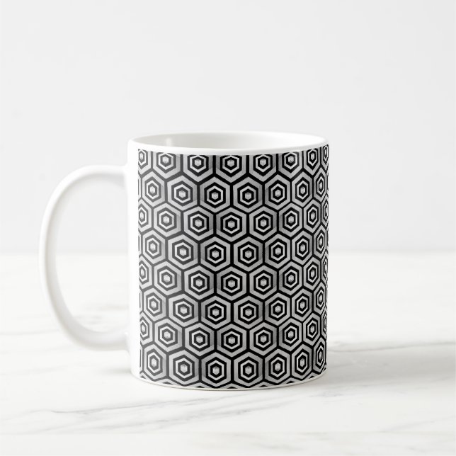 De Café Caneca Clássica Preto Branco Hexágono Padrão Geomé (Esquerda)