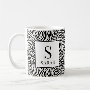 De Café Caneca Clássica Preto Branco Zebra Monograma Inici