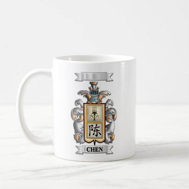 De Café Caneca Clássica Sobrenome Chen e Escudo (Esquerda)
