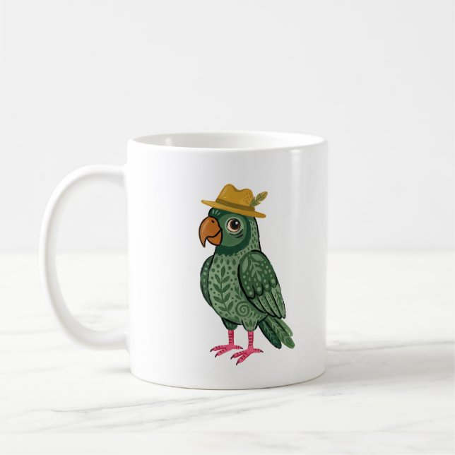 De Café Caneca Clássica Verde Floresta com Arara em Fedora (Esquerda)