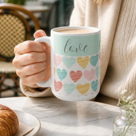 De Café Caneca Colorida Amor e Corações