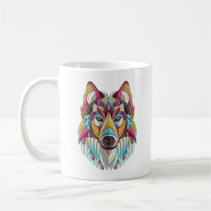 De Café Caneca colorida do lobo