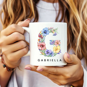 De Café Caneca com Alfabeto Floral Personalizado para a Ma
