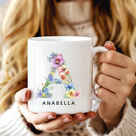 De Café Caneca com Alfabeto Floral Personalizado para Ela
