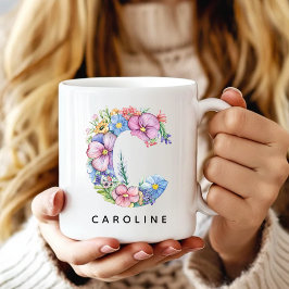 De Café Caneca com Alfabeto Floral Personalizado para Ela,