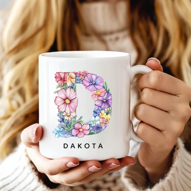 De Café Caneca com Alfabeto Floral Personalizado, Presente (Custom Monogram Name Mug for Teacher, Nurse, Custom Floral Alphabet Mug for Her, Mom or Bridesmaids)