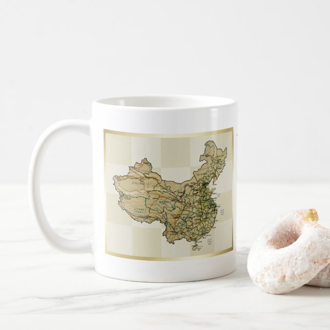 De Café Caneca com Bandeira da China + Mapa (Com Donut)