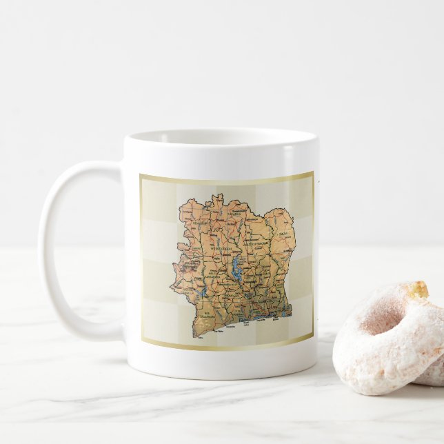 De Café Caneca com Bandeira e Mapa da Costa do Marfim (Com Donut)