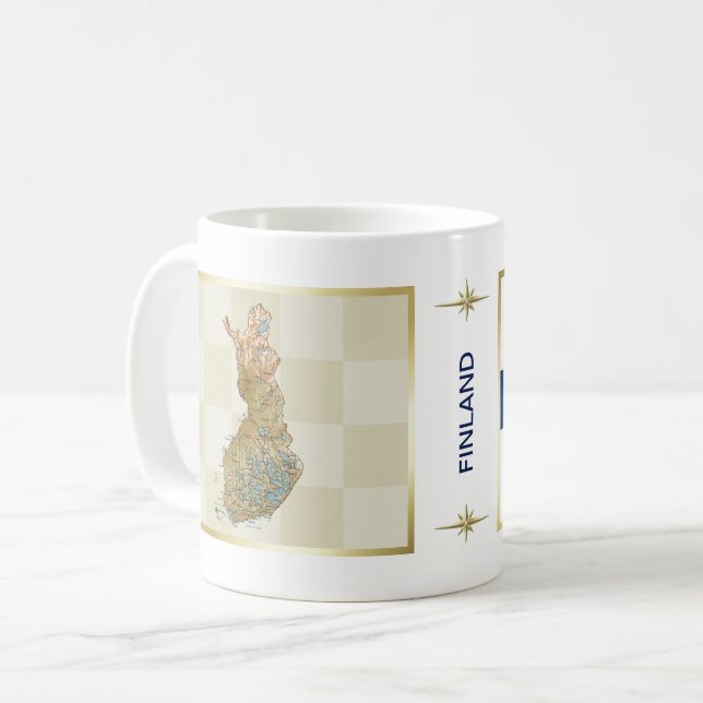 De Café Caneca com Bandeira e Mapa da Finlândia (Frente Esquerda)