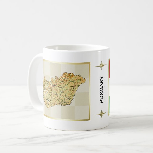 De Café Caneca com Bandeira e Mapa da Hungria (Frente Esquerda)