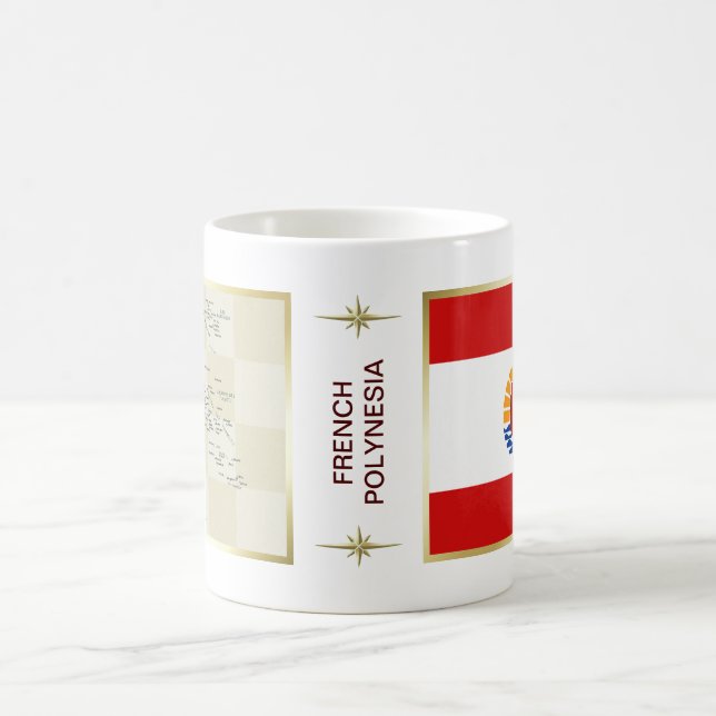 De Café Caneca com Bandeira e Mapa da Polinésia Francesa (Centro)
