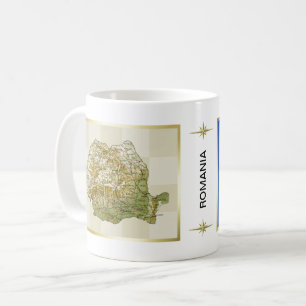 De Café Caneca com Bandeira e Mapa da Romênia