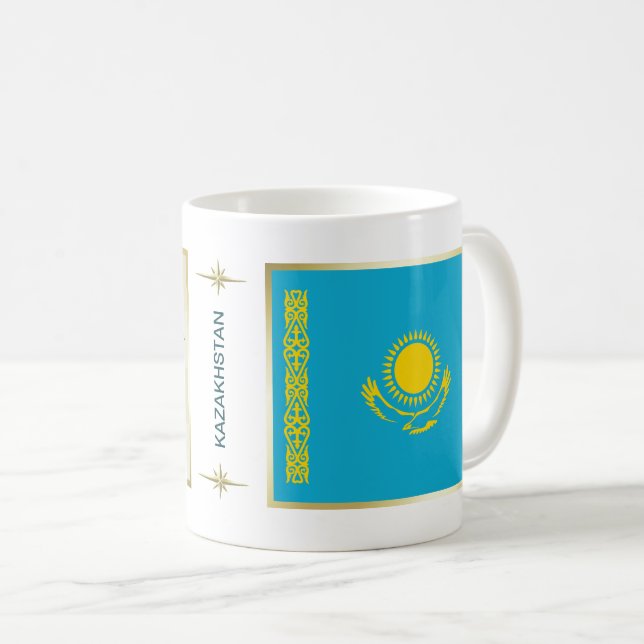 De Café Caneca com Bandeira e Mapa do Cazaquistão (Frente Esquerda)