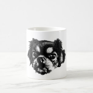 De Café Caneca com Cachorro Pequinês – Arte em Preto e Bra