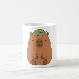 De Café Caneca com Capivara Fofa com Folha Verde na Cabeça