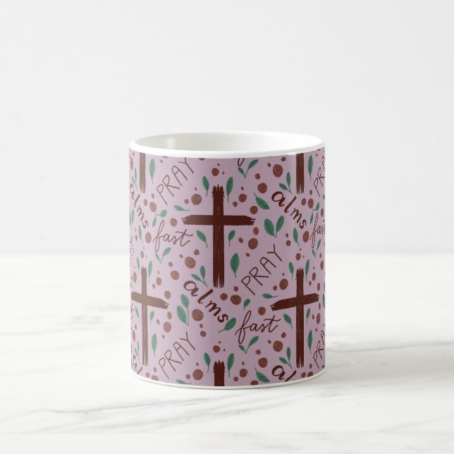De Café Caneca com Cruz Quaresmal Desenhada à Mão e Rosas (Centro)