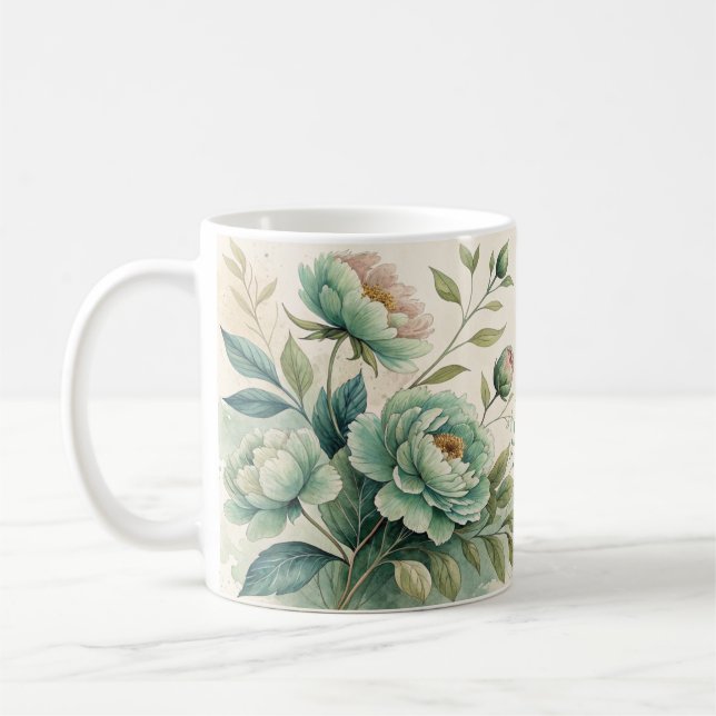 De Café Caneca com Elegante Padrão Floral em Aquarela (Esquerda)