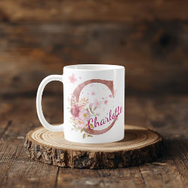 De Café Caneca com Floral Personalizada Inicial – Letra C
