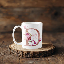 De Café Caneca com Floral Personalizada Inicial – Letra D