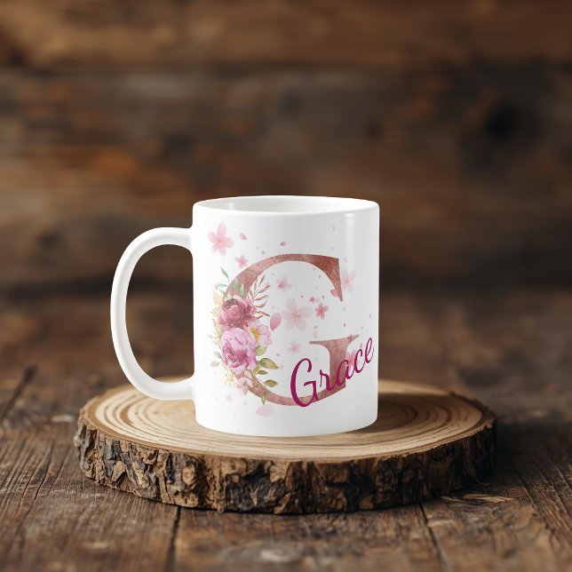 De Café Caneca com Floral Personalizada Inicial – Letra G (Criador carregado)