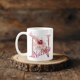 De Café Caneca com Floral Personalizada Inicial – Letra N