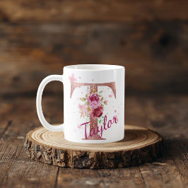 De Café Caneca com Floral Personalizada Inicial – Letra T