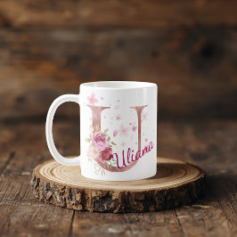 De Café Caneca com Floral Personalizada Inicial – Letra U