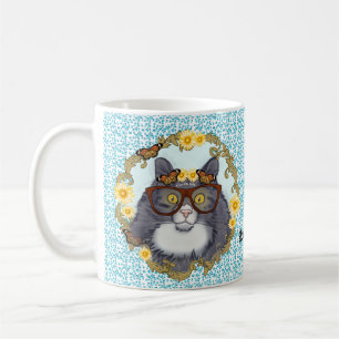 De Café Caneca com gato fofo usando óculos