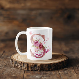 De Café Caneca com Inicial Floral Personalizada – Letra S
