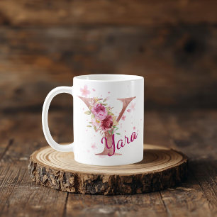 De Café Caneca com Inicial Floral Personalizada – Letra Y