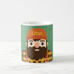 De Café Caneca com Lenhador Barbudo Fofo em Xadrez Amarelo