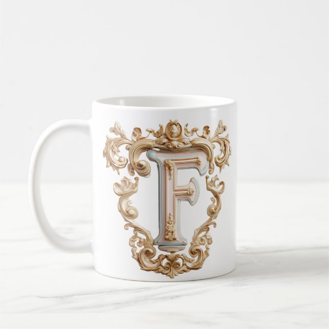 De Café Caneca com Letra 'F' em estilo Barroco para uma Pr (Esquerda)