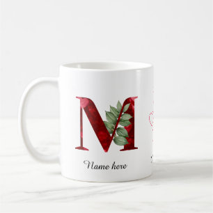 De Café Caneca com Letra Inicial Floral Coração Vermelho E