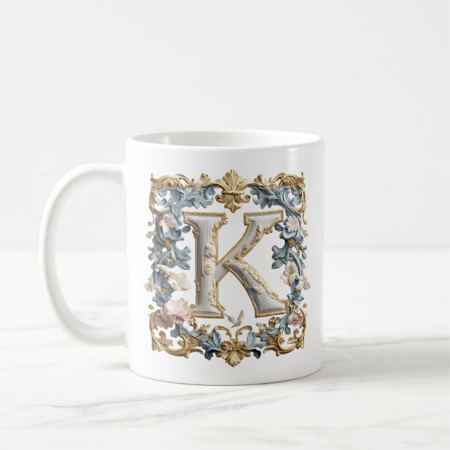 De Café Caneca com Letra 'K' em Barroco para uma Princesa  (Esquerda)