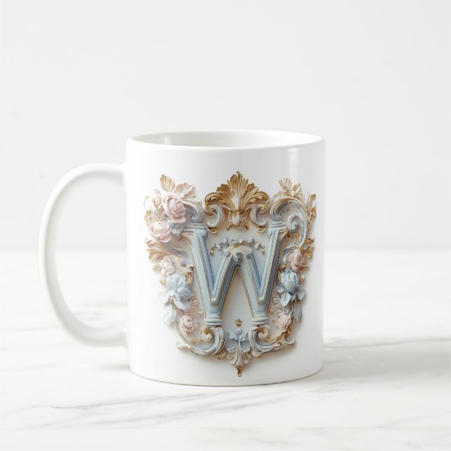 De Café Caneca com Letra 'W' em Estilo Barroco para uma Pr (Esquerda)