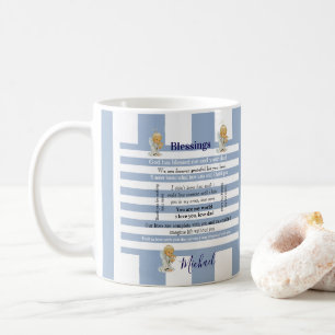 De Café Caneca com Listras Azuis e Brancas Bênçãos