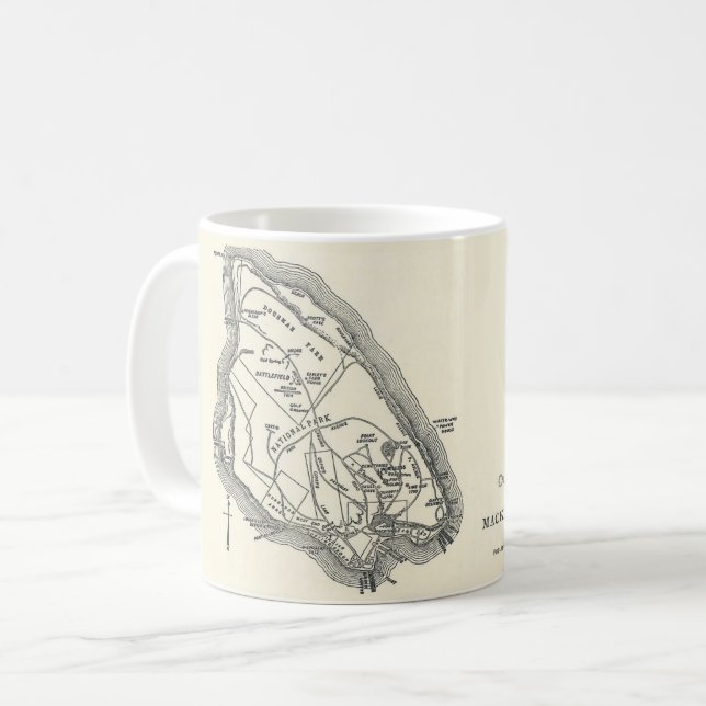 De Café Caneca com Mapa Antigo da Ilha Mackinac Michigan (Frente Esquerda)
