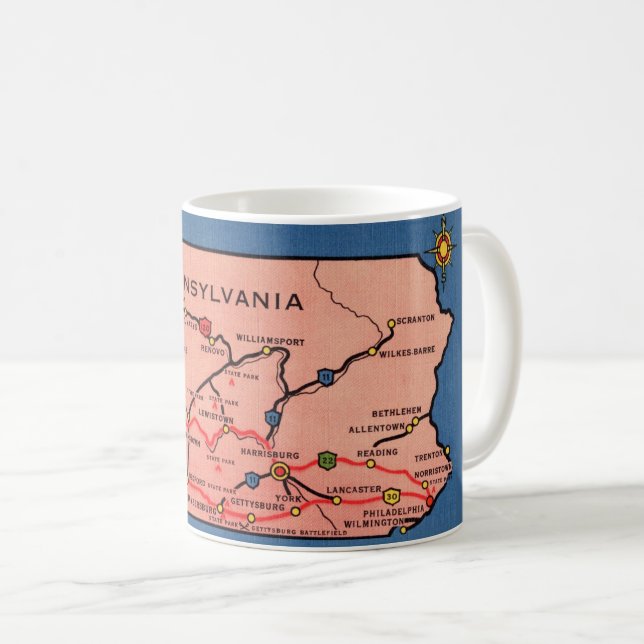 De Café Caneca com Mapa Antigo da Pensilvânia (Frente Esquerda)